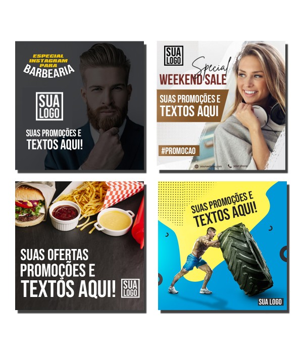 Pacote com 4 Artes Personalizadas para Redes Sociais  - Instagram, Facebook, Whatsapp, Etc